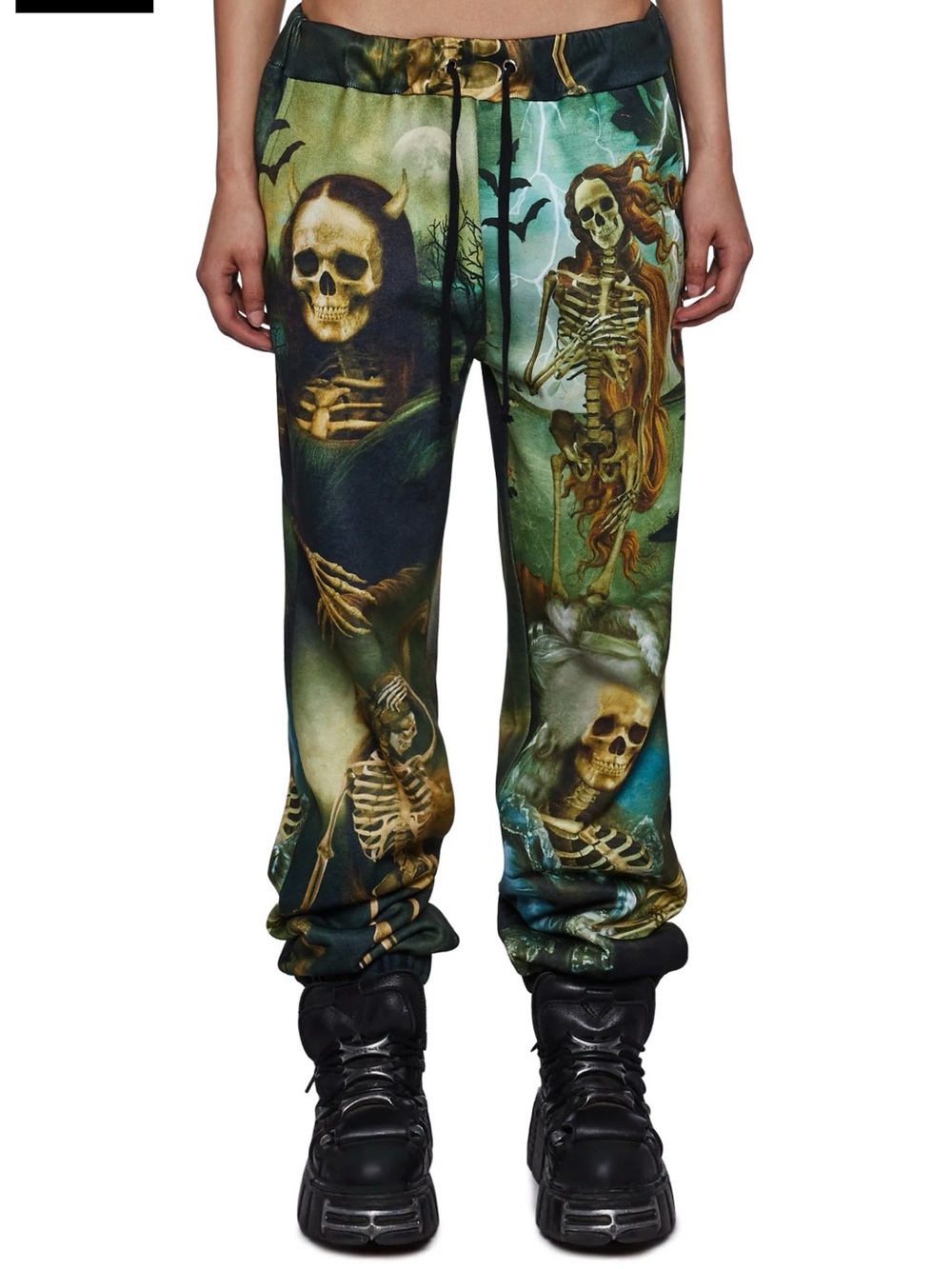 Artistic Green Skeleton Graphic Jogger Pants